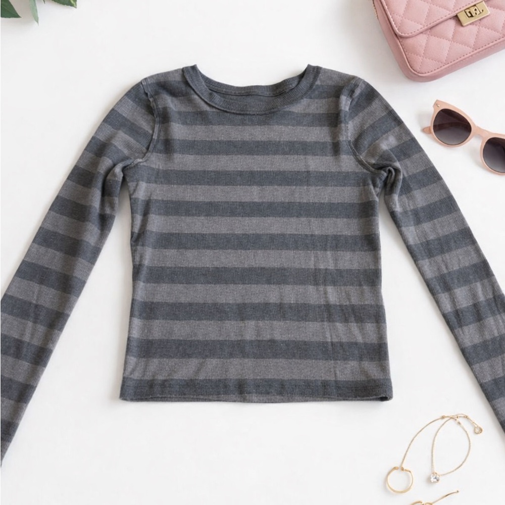 Hollister Charcoal Striped Long Sleeve Tee